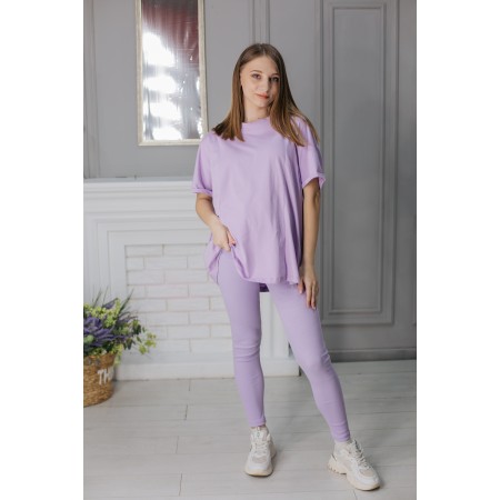 Комплект для вагітних лосини в рубчик і футболка оверсайз Фіолетовий